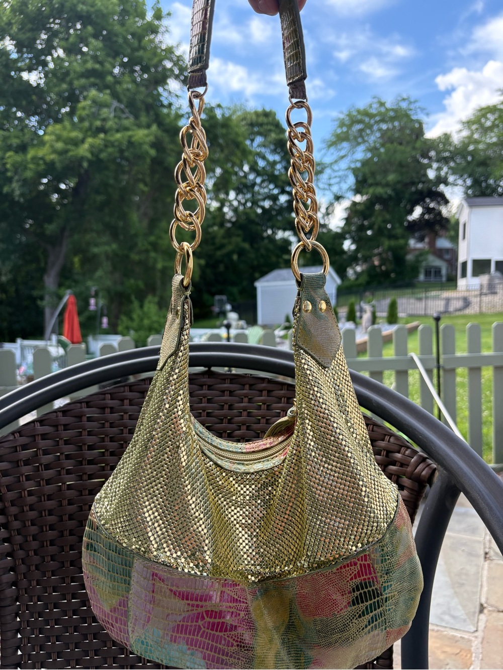 Vintage Whiting & Davis Gold and Green tone Snakeskin Mesh Shoulder Bag - Picture 3 of 7